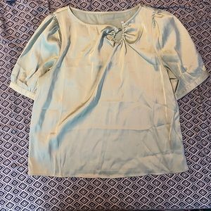 Satin Green Pearl Detail Blouse